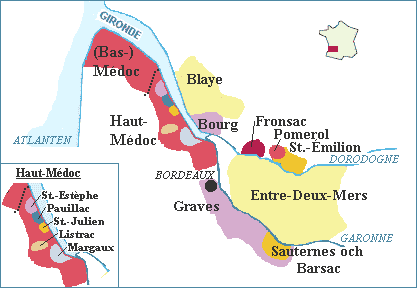 bordeaux karta Bordeaux, Vinområde i sydvästra Frankrike. bordeaux karta